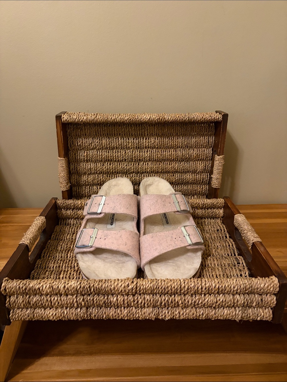 Birkenstock Arizona Shearling Lined Two-Strap Sandal in Soft Pink